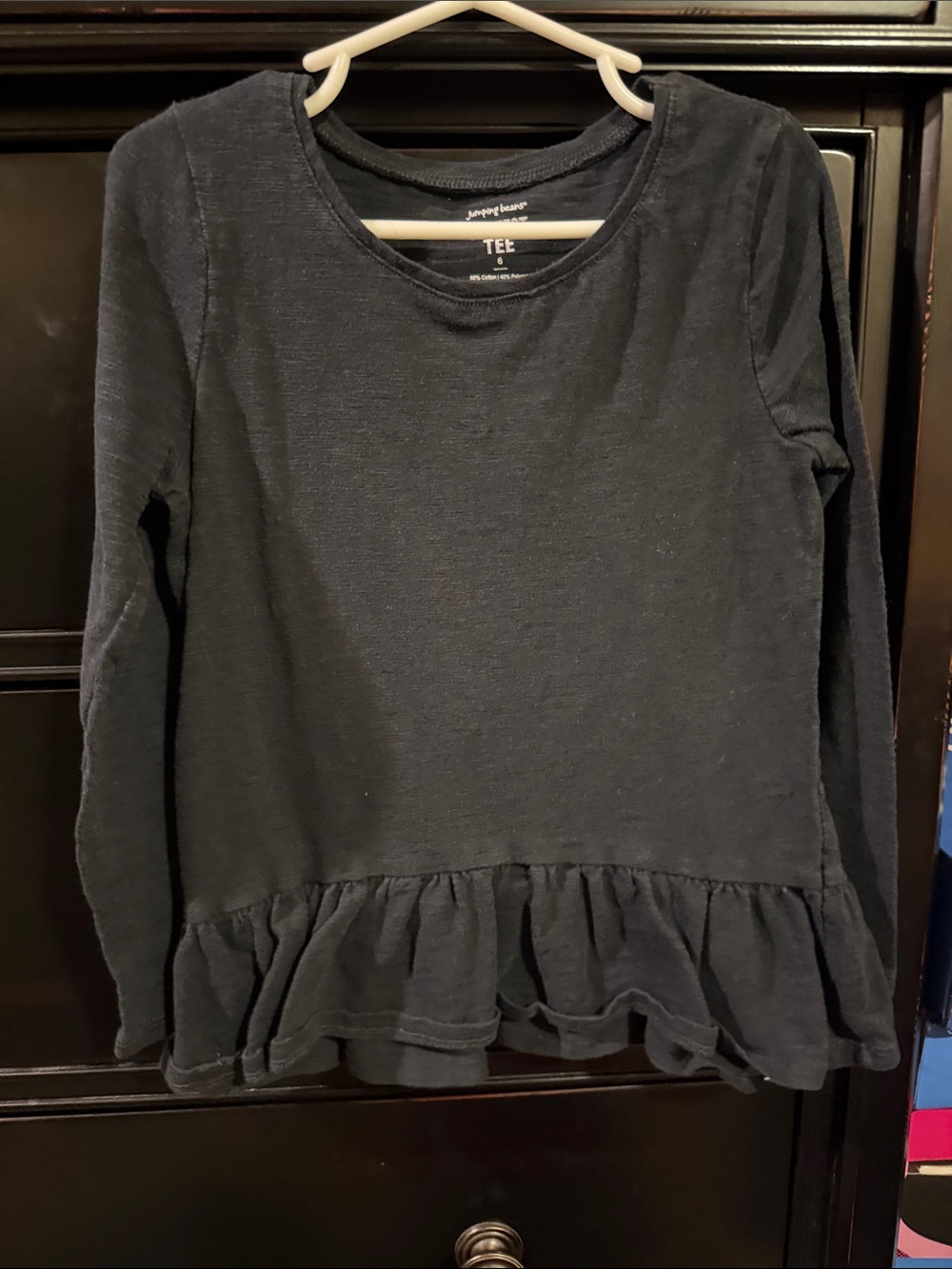 jumping beans Black Long-Sleeve Ruffle-Hem Tee